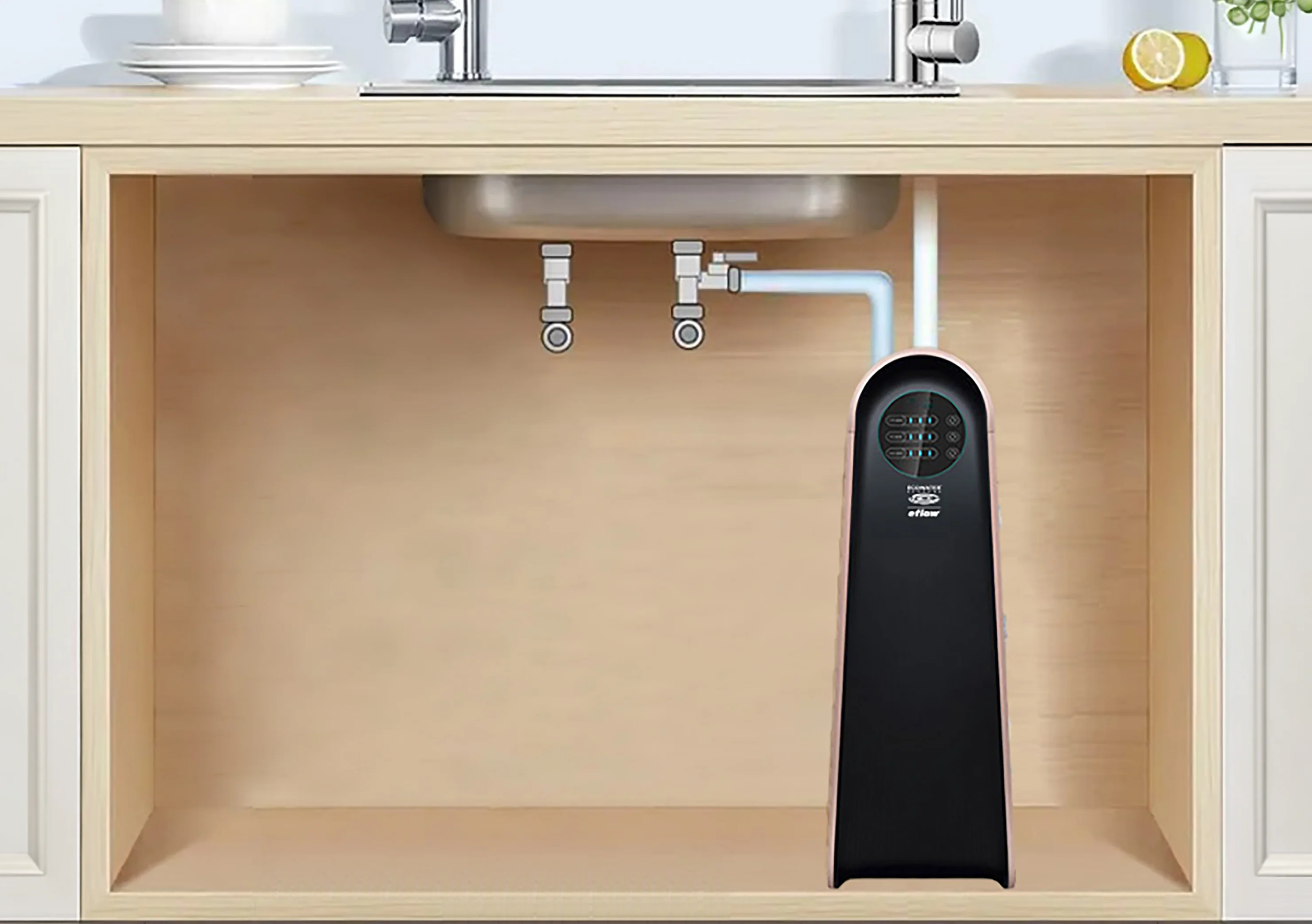 Sistema de ósmosis inversa instalado bajo el fregadero